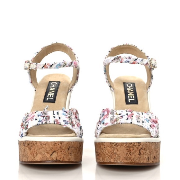 CHANEL Tweed Cork CC Wedge Sandals - Picture 2 of 7